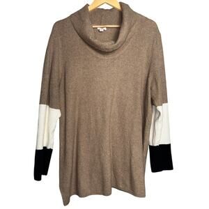 J. Jill XL Colorblock Cowl Neck Sweater Tan Cream Black Cozy Knit